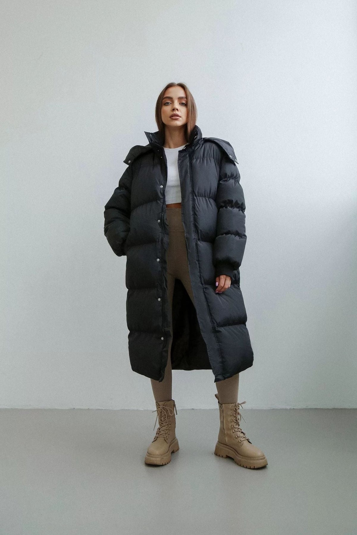 Cozy Warm Women's Puffer Coat - Longline, Cotton, Winter