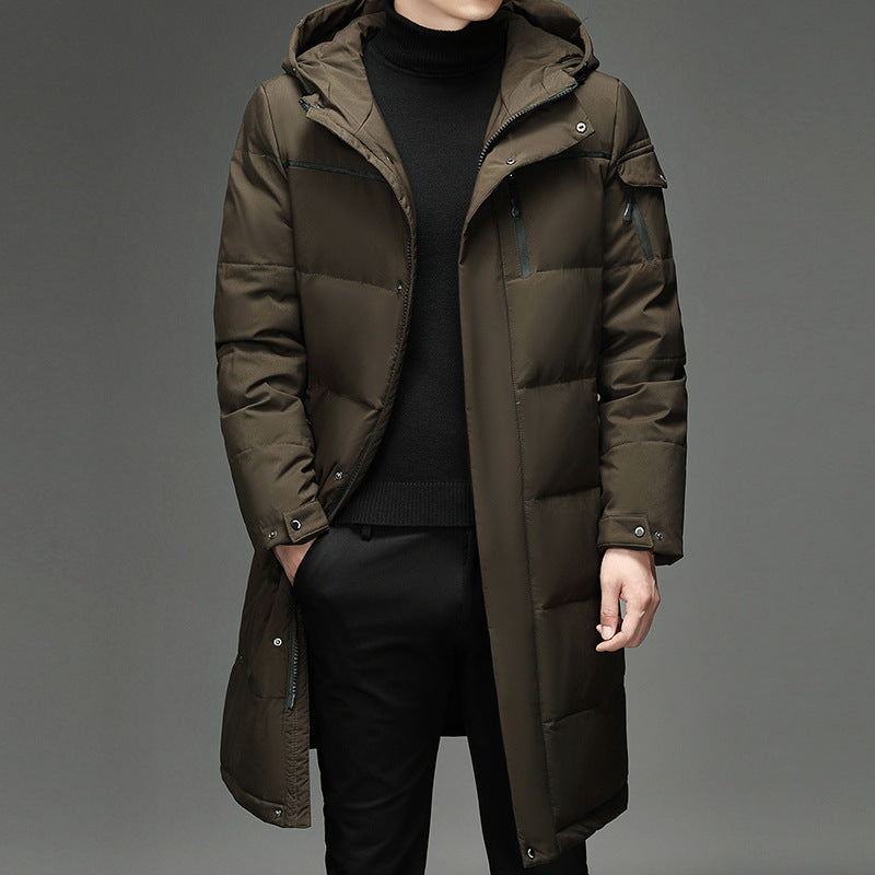 Light Cozy Men's Down Coat - Long Puffer, Goose Down