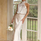 Elegant Long Sleeve Dress in Shimmering Fabric, Fluid Silhouette for Formal Events, Full-Length Long Dress for Women-1