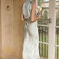 Elegant Long Sleeve Dress in Shimmering Fabric, Fluid Silhouette for Formal Events, Full-Length Long Dress for Women-4