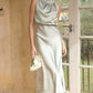 Elegant Long Sleeve Dress in Shimmering Fabric, Fluid Silhouette for Formal Events, Full-Length Long Dress for Women-3