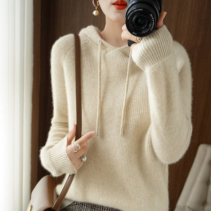 Drop Shoulder Knit – Plush Cozy Women's Hooded Sweater