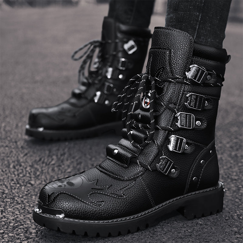 Sturdy Mens Motorcycle Boots - Lace Up, Leather, Riding