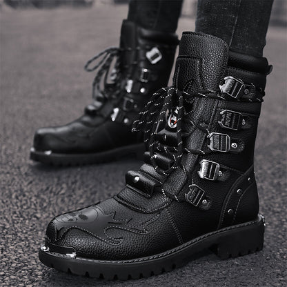 Sturdy Mens Motorcycle Boots - Lace Up, Leather, Riding