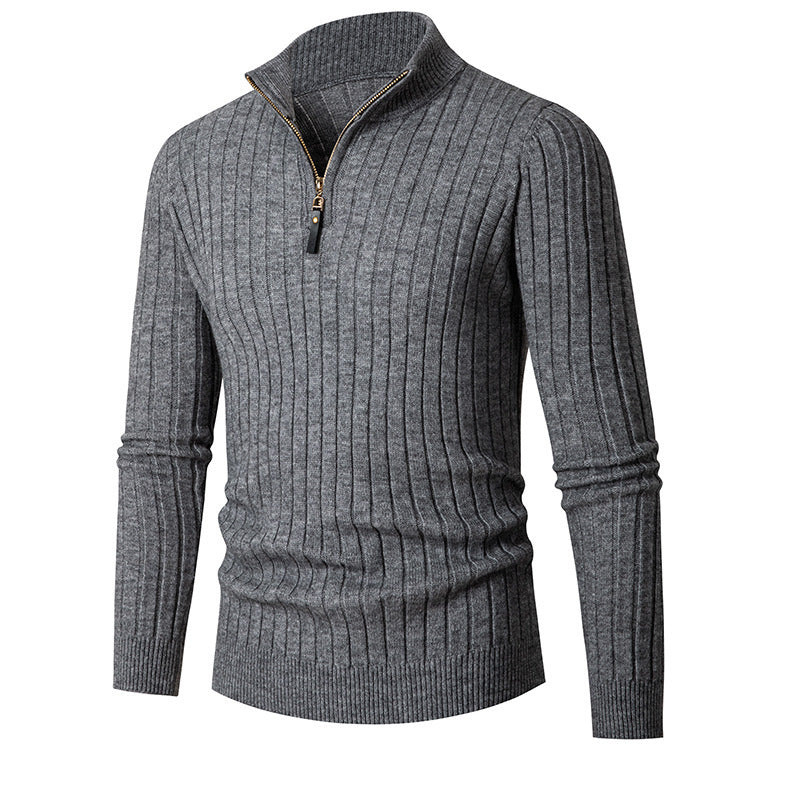 Men's Fitted Half Turtleneck Zip Sweater - Ribbed Knit