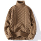 Men's Warm Turtleneck Sweater - Oversized Cable Knit, Wool