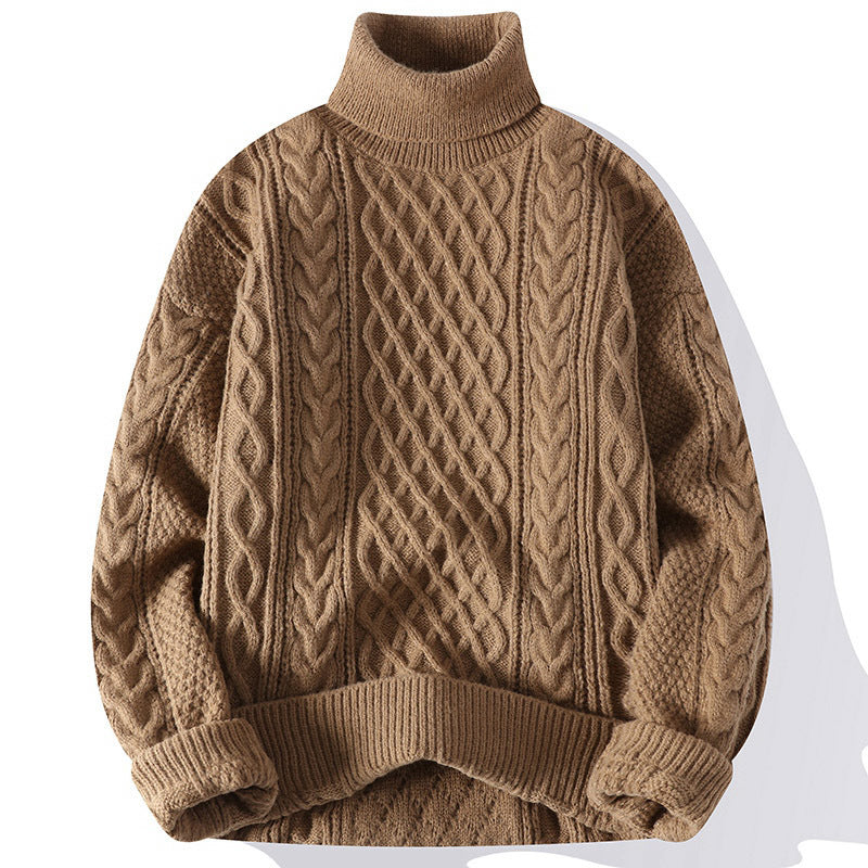 Men's Warm Turtleneck Sweater - Oversized Cable Knit, Wool