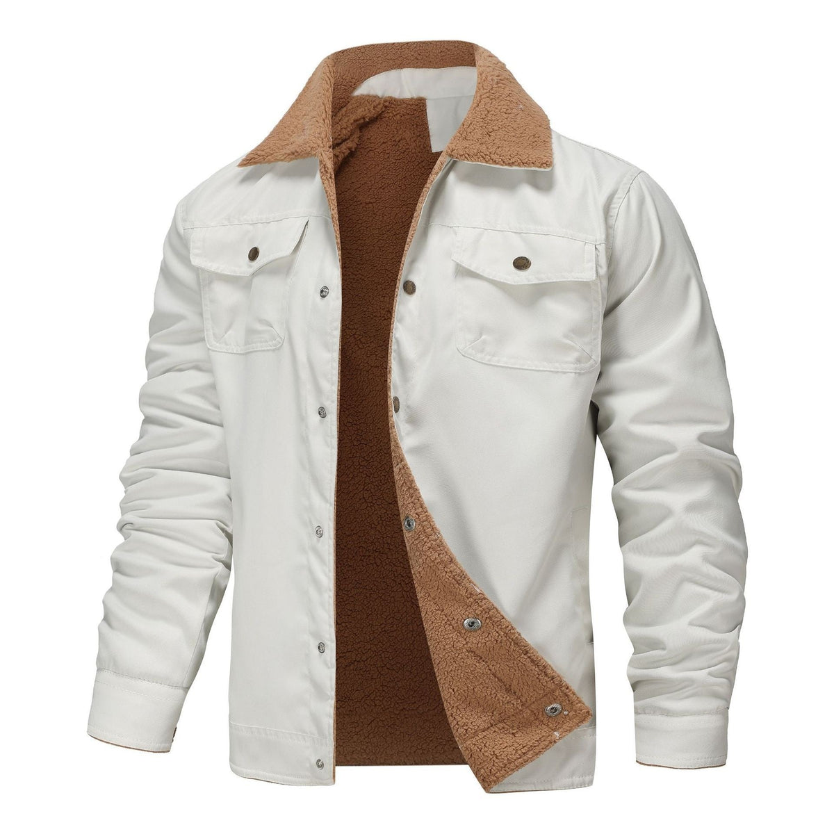 Warm Sturdy Men's Jacket - Trucker Cut, Sherpa Lined Cotton Canvas, For Fall And Winter