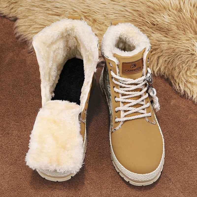 Men's Warm High-Top Boots - Lace-Up Leather Fabric, Winter
