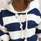 Plush Women’s Hooded Pullover - Striped Relaxed Cotton, Casual