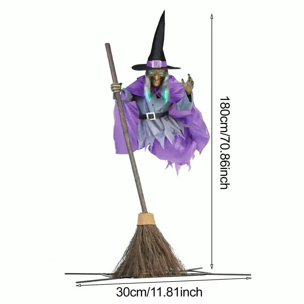 Scary Outdoor Prop with Floating Effect, Simple Setup – 6-Foot Flying Witch Halloween Yard Decoration