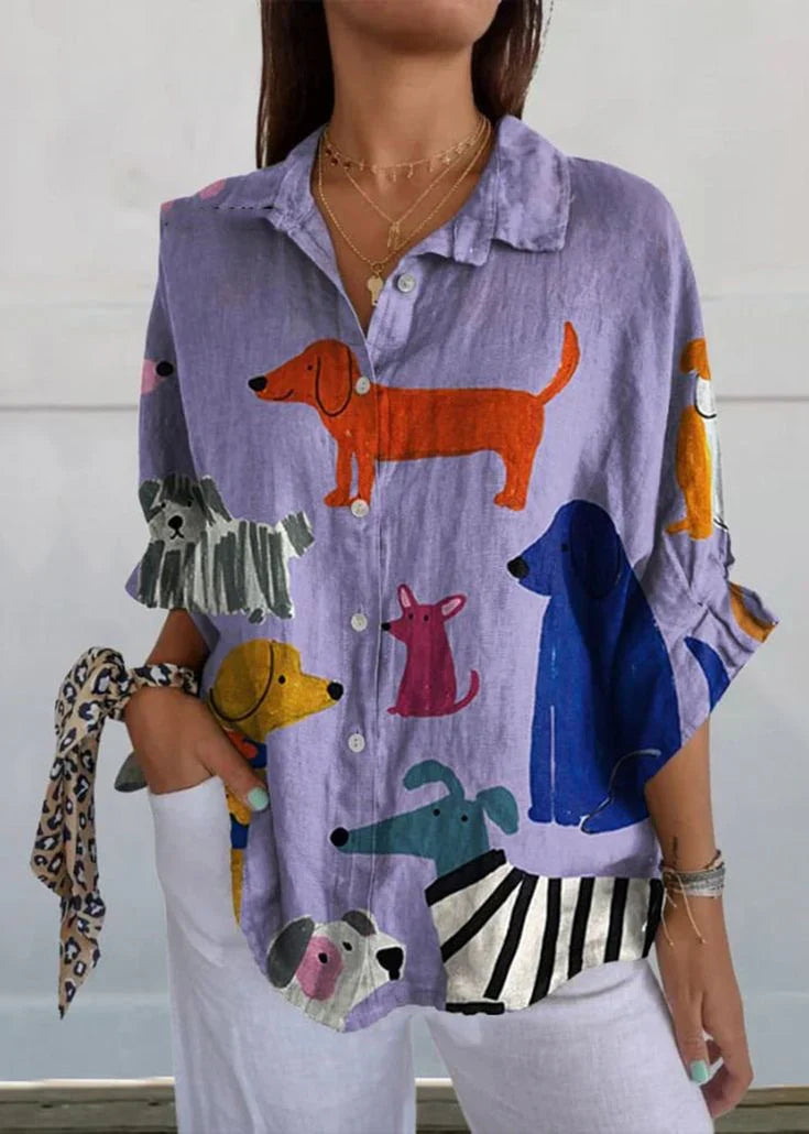 Artistic Dog Print T-Shirt in Purple, Comfortable Regular Fit Casual Wear for Everyday Style-2