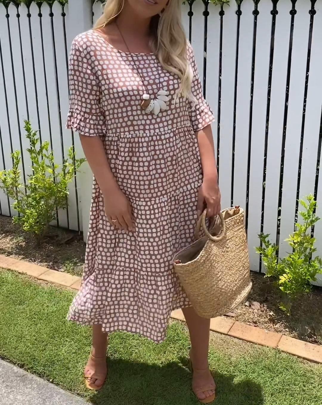 Short-Sleeve Midi Dress for Women in Polka Dot Design, Lightweight Breathable Fabric, Relaxed Fit for Summer Events-2