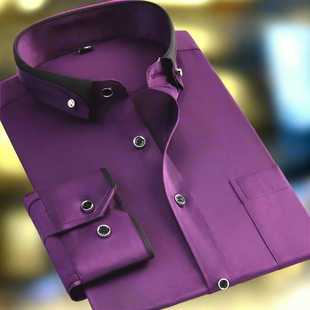 Classic Long Sleeve Men's Dress Shirt with Contrasting Collar and Buttoned Cuffs, Premium Cotton Blend, Regular Fit, Versatile Style-4