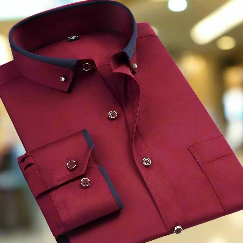 Variant image for Classic Long Sleeve Men's Dress Shirt with Contrasting Collar and Buttoned Cuffs, Premium Cotton Blend, Regular Fit, Versatile Style-13
