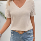 Crocheted Summer Blouse for Women with Delicate Sleeve Patterns in Cream White, Sand Beige, and Old Pink-2