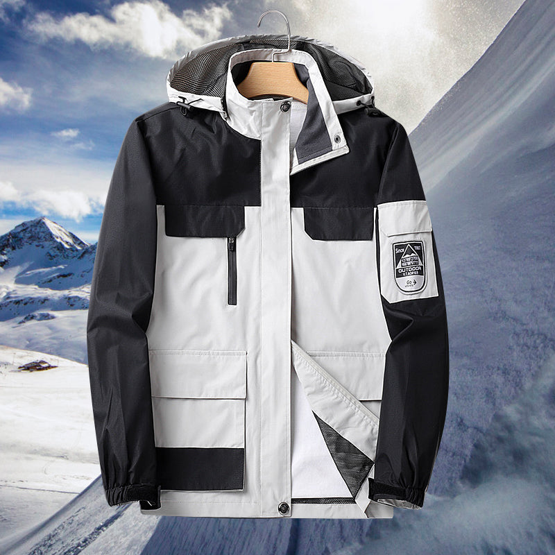 Water-Resistant Men's Rain Jacket - Hooded Colorblock, Packable