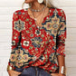 Floral Print Women's Blouse in Cotton-Polyester Blend with V-Neckline for Spring and Autumn Wear-1
