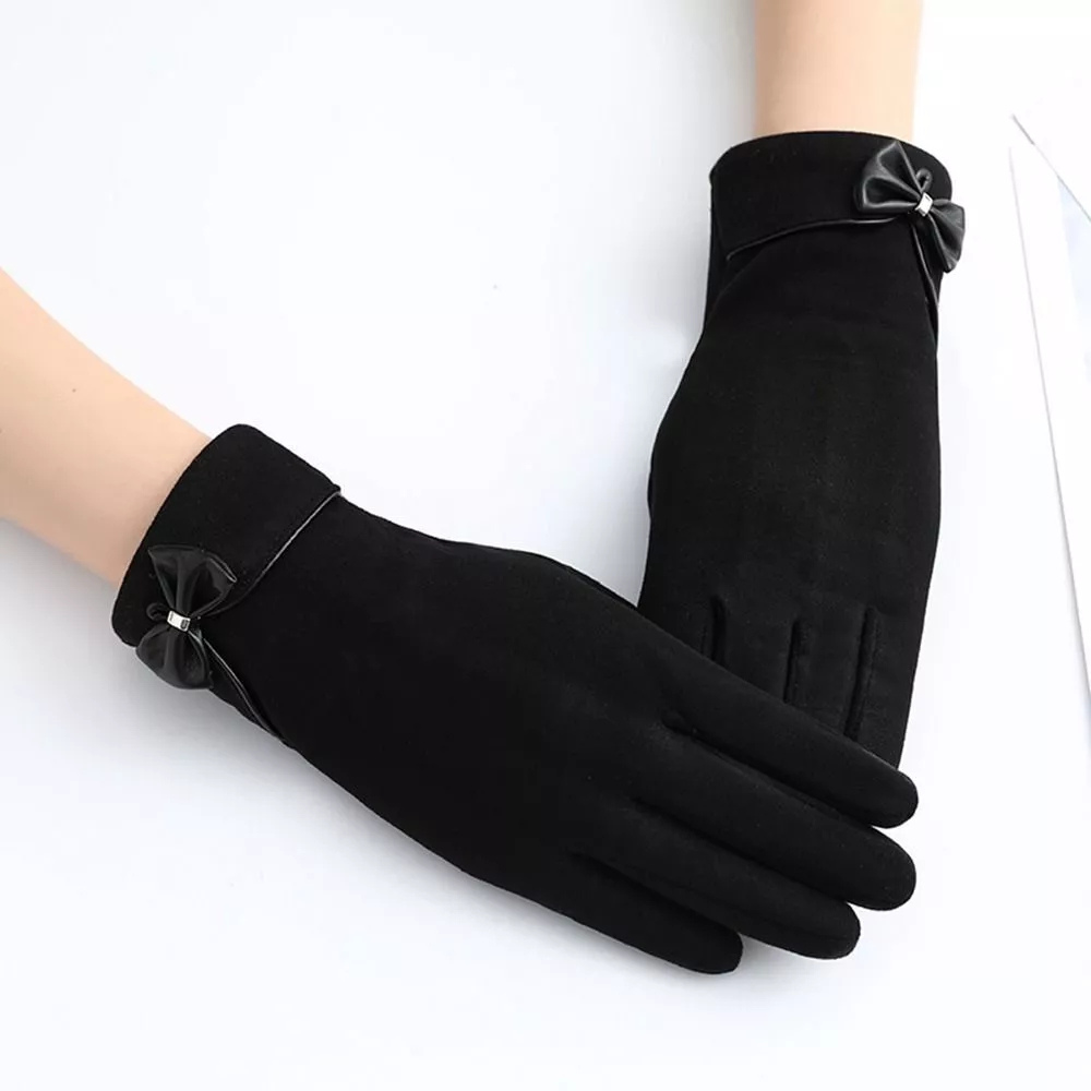 Womens Warm Touchscreen Gloves - Short Fitted Suede Winter