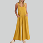 Size Plus Vintage Cotton Linen Wide Leg Overalls Jumpsuit with Pockets
