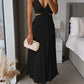 Elegant Pleated Satin Evening Dress with Deep V Neckline - Formal Wedding Guest Gown Available in Six Colors-3