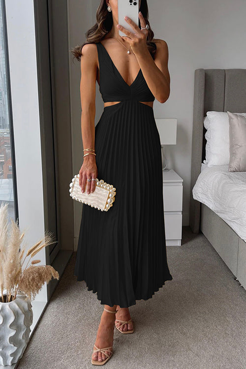 Variant image for Elegant Pleated Satin Evening Dress with Deep V Neckline - Formal Wedding Guest Gown Available in Six Colors-8
