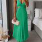 Elegant Pleated Satin Evening Dress with Deep V Neckline - Formal Wedding Guest Gown Available in Six Colors-6