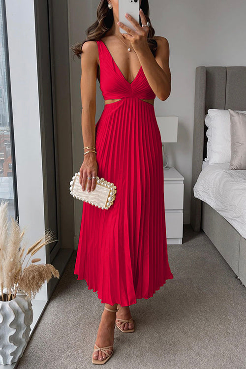 Variant image for Elegant Pleated Satin Evening Dress with Deep V Neckline - Formal Wedding Guest Gown Available in Six Colors-15
