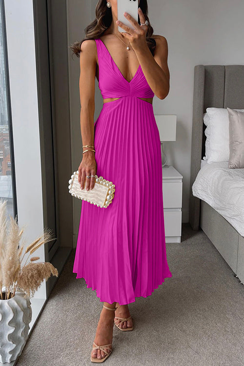 Variant image for Elegant Pleated Satin Evening Dress with Deep V Neckline - Formal Wedding Guest Gown Available in Six Colors-36