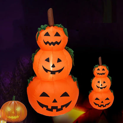 Outdoor Yard Decoration – 3.94ft Halloween Inflatable Pumpkin Stack with LED Rotating Lights