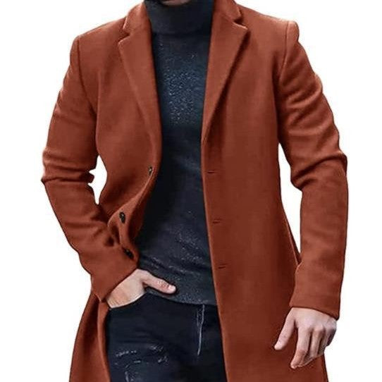 Refined Warm Men's Tweed Coat - Medium-Length Polyester