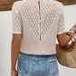 Crocheted Summer Blouse for Women with Delicate Sleeve Patterns in Cream White, Sand Beige, and Old Pink-5