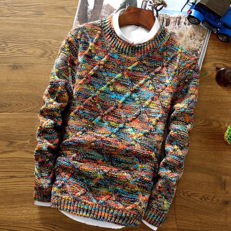 Plush Textured Men’s Sweater - Crewneck Knit, Cotton Casual