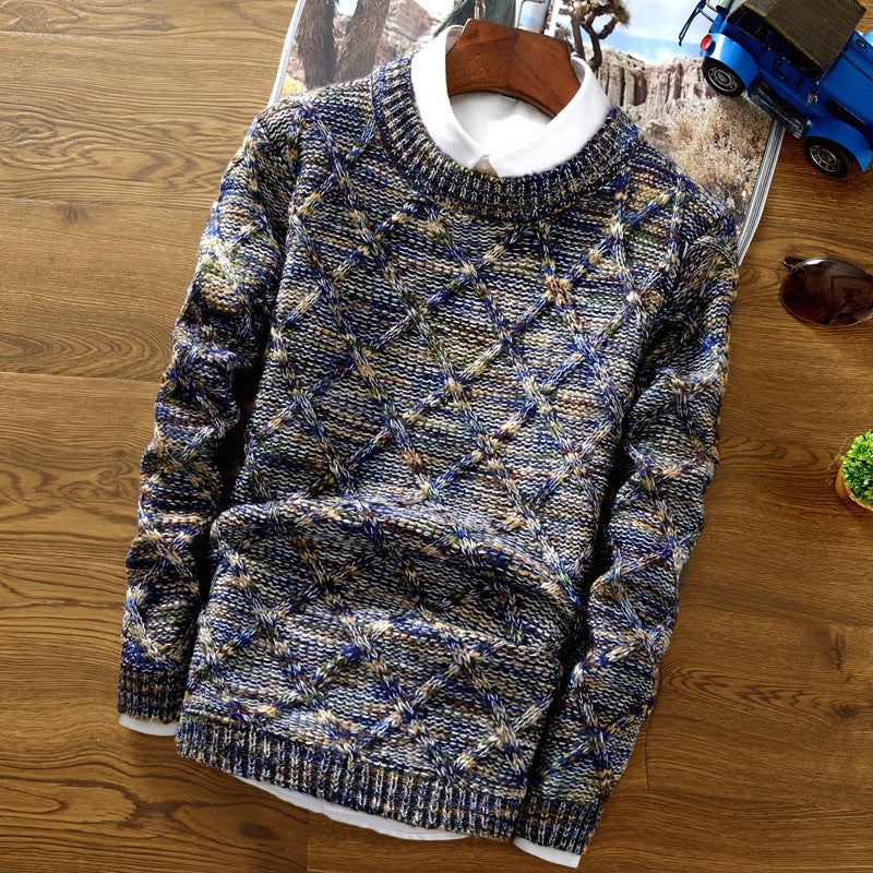 Plush Textured Men’s Sweater - Crewneck Knit, Cotton Casual