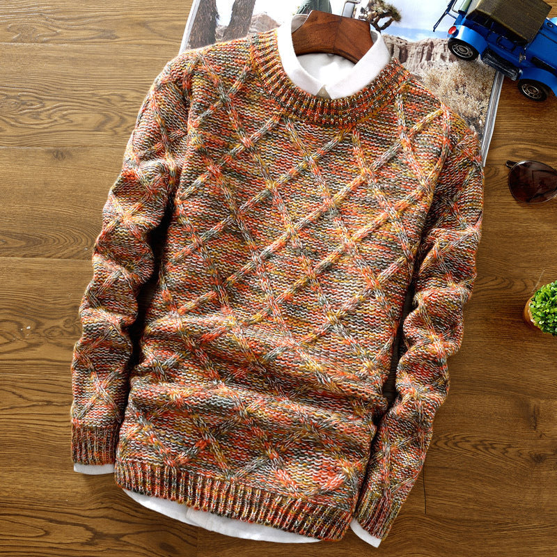 Plush Textured Men’s Sweater - Crewneck Knit, Cotton Casual