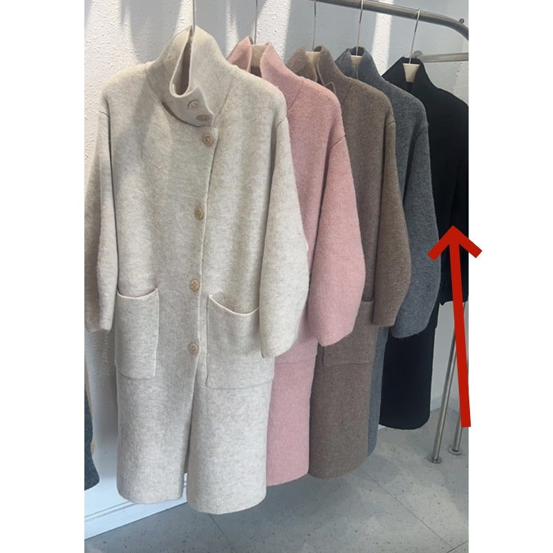 Cozy Warm Womens Wool Midlength Overcoat - Turtleneck Knit