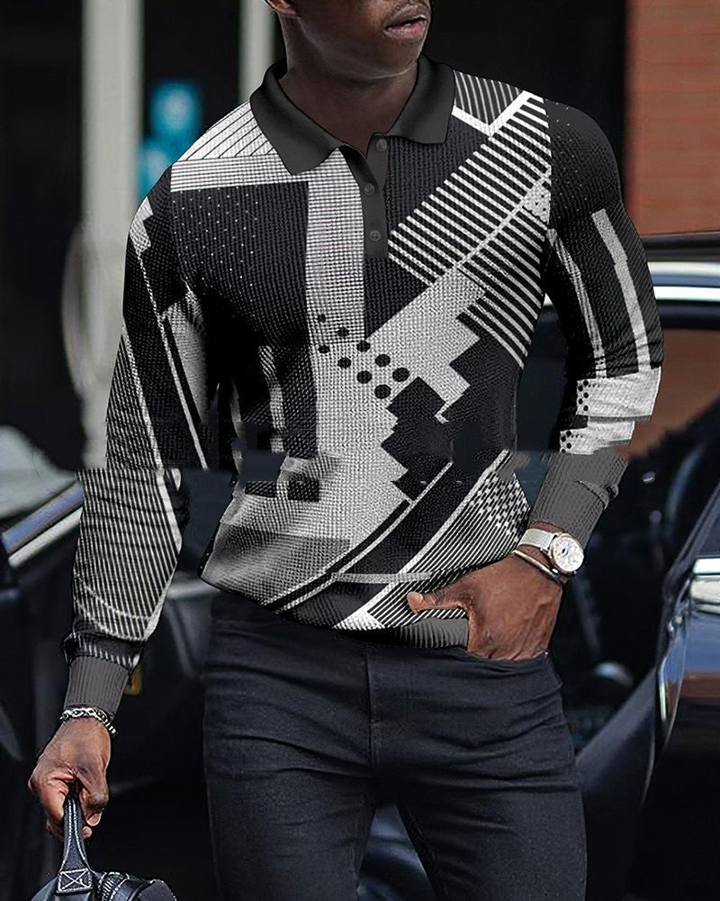 Plush Textured Men's Polo Sweater - Patterned Knit, Cotton