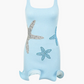 Women's Summer Mini Dress with Ruffled Hem and Beaded Starfish Embellishments in Sky Blue, Orange, and White-6