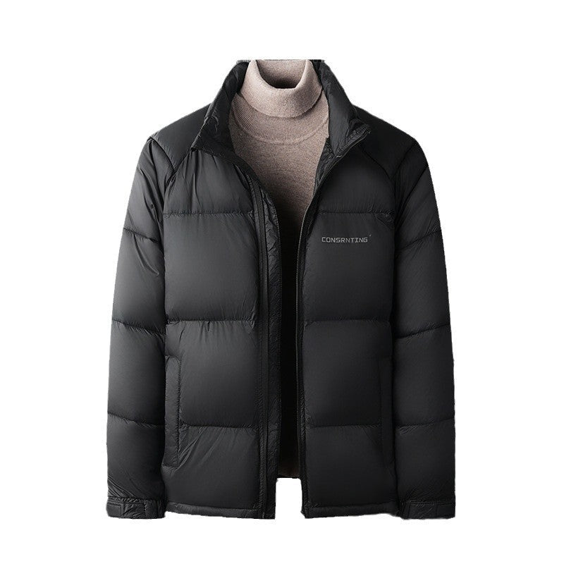 Men's Insulating Puffer Jacket - Stand Collar, Poly, Winter