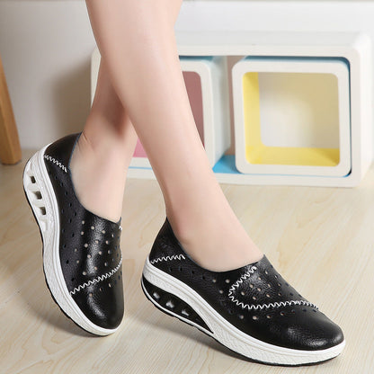durable Breathable, women's orthopedic slip-on shoes - perforated, cushioned, pu leather, casual wear