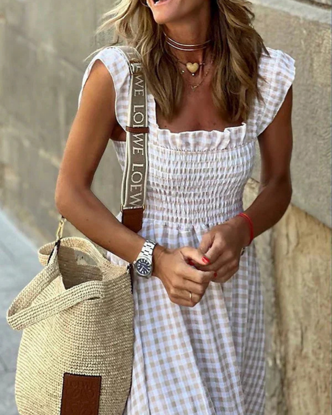 Variant image for Maxi Summer Dress for Women with Elastic Top and Retro Caroma Pattern, Breathable Cotton, Perfect for Beach and City Outings-19