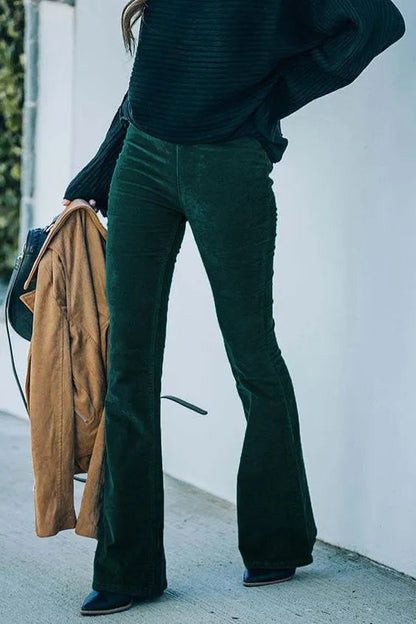 Variant image for Ribbed Velvet Wide Leg Pants for Women with Elasticated Waist and Flared Legs, Comfortable and Stylish-1