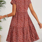Vintage Floral Wedding Guest Dress with Circular Neckline and Short Sleeves in Turquoise, Blue, and Burgundy-6