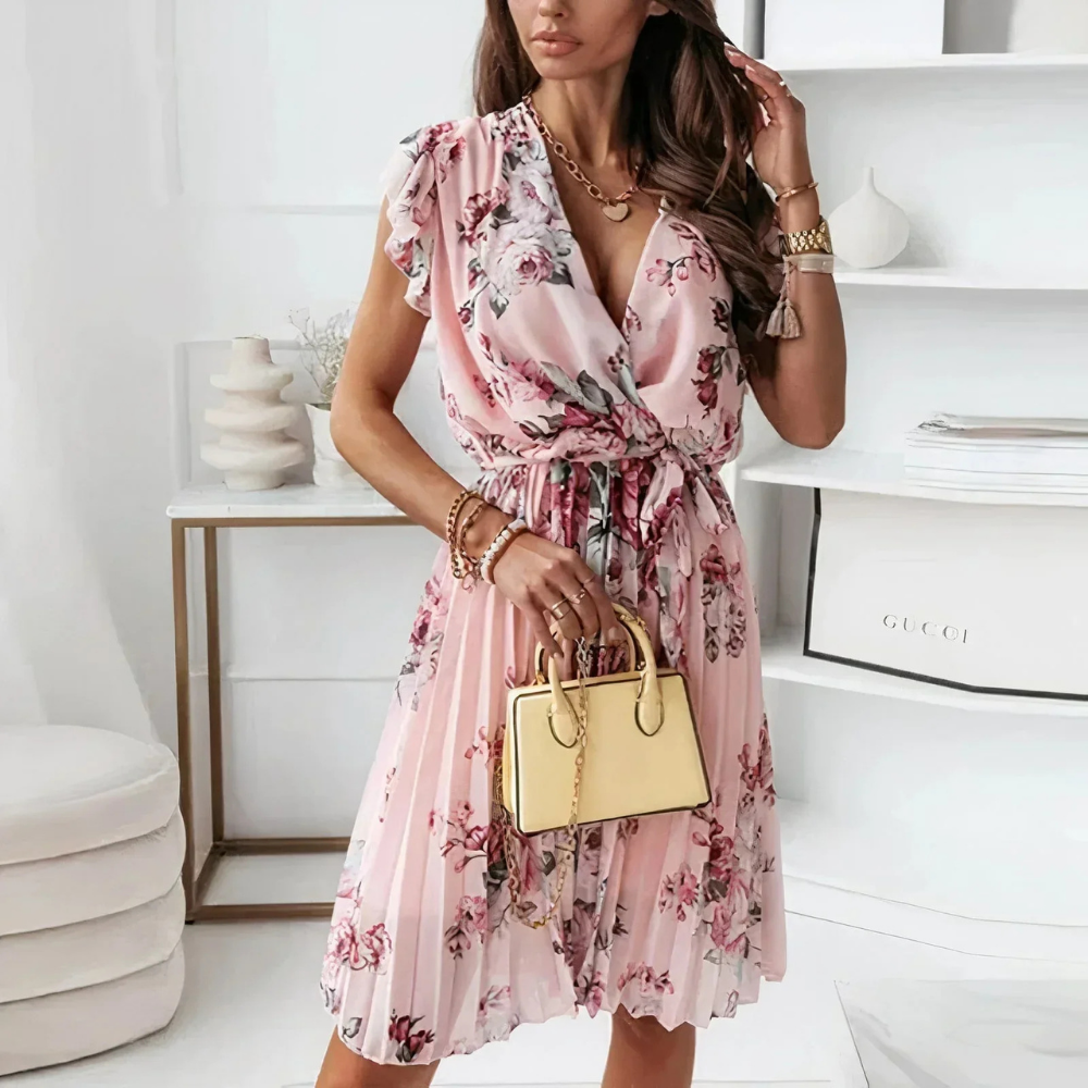 Elegant Floral Wrap Dress for Women - Lightweight Summer Wedding Guest Dress, Knee-Length Cocktail Dress-5