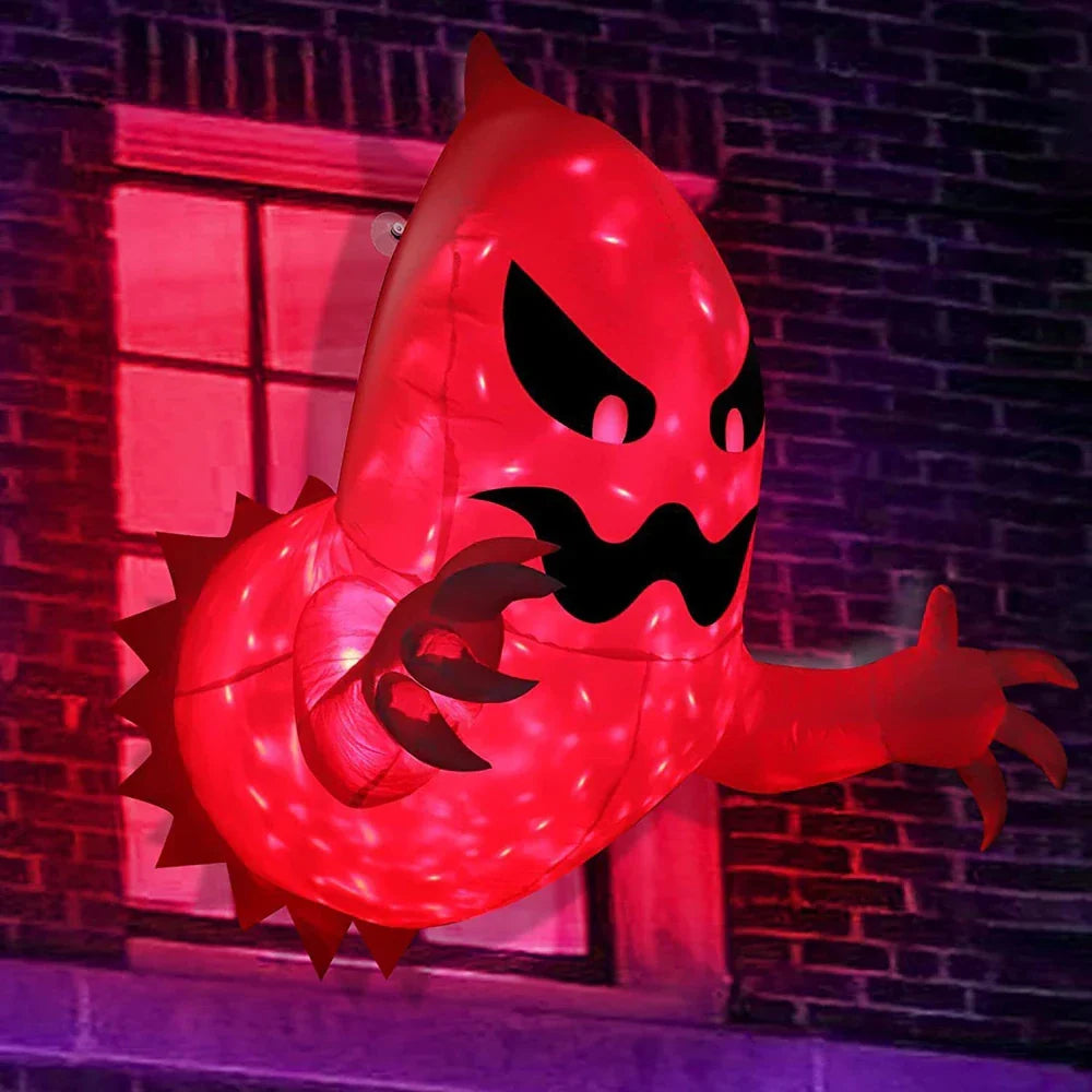 Spooky Outdoor Decor – 4.6ft Halloween Inflatable Window Ghost with LED Lights