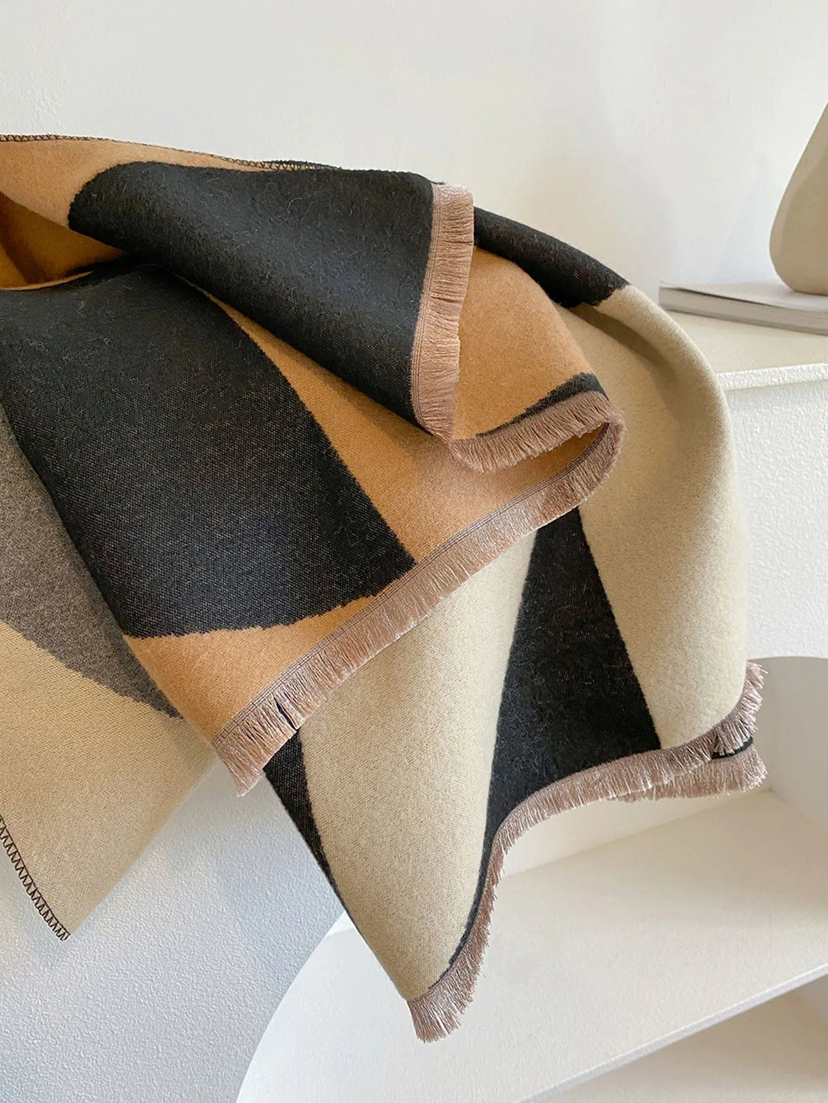 Oversized Womens Scarf - Reversible Patterned Cashmere