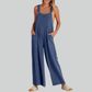 Size Plus Vintage Cotton Linen Wide Leg Overalls Jumpsuit with Pockets