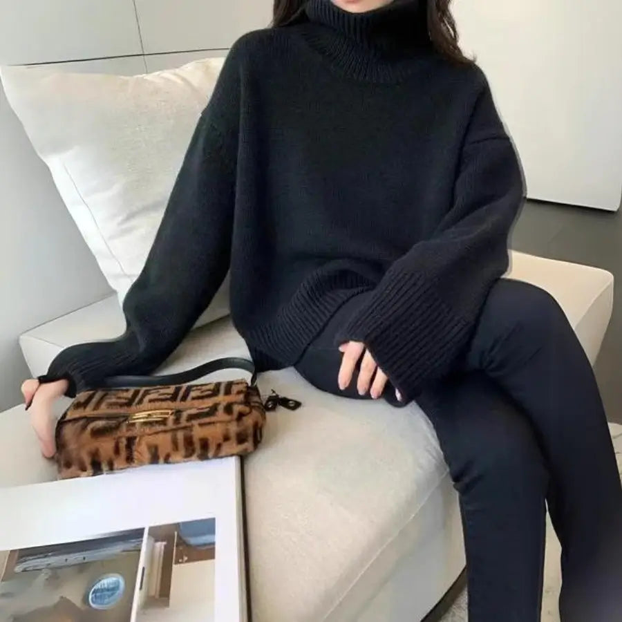 Cashmere Sweater - Plush Oversized Turtleneck Knit for Women