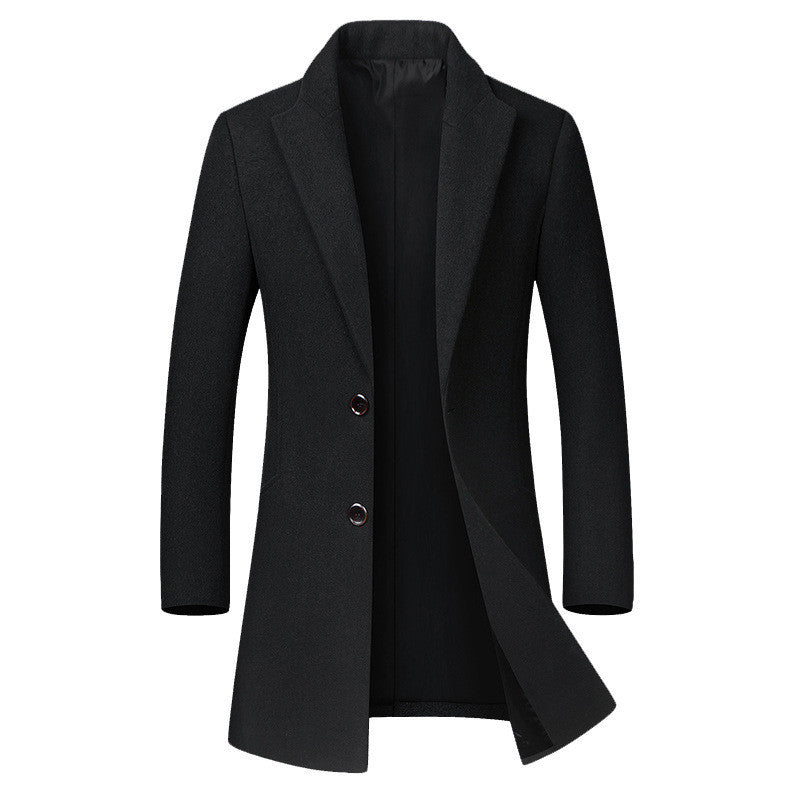 Tailored Warm Mens Wool Coat - Single Breasted Thigh, Winter