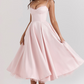Elegant White Satin Midi Dress with Spaghetti Straps and Tulle Skirt for Women - Perfect for Special Occasions-5